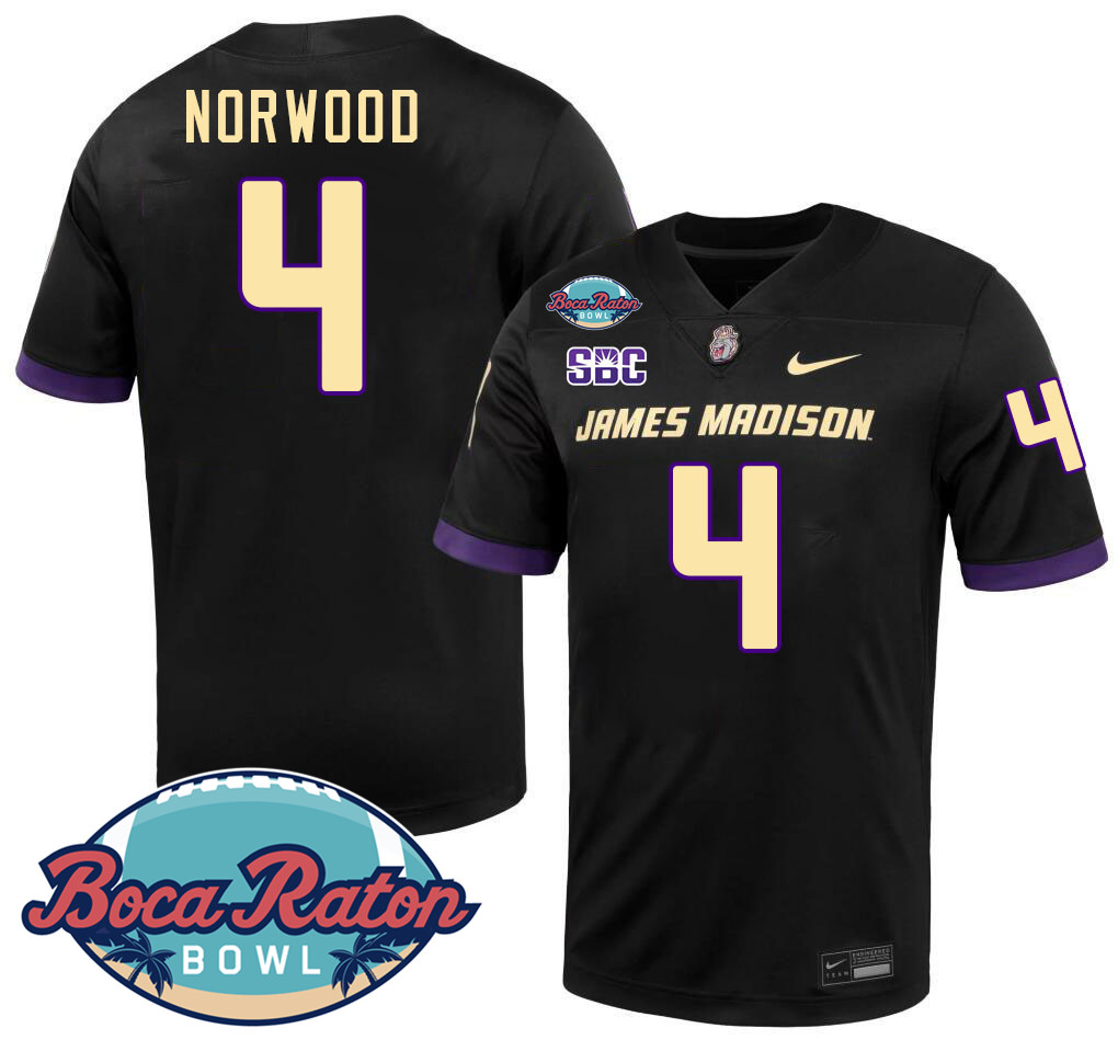 #4 Scott Norwood James Madison Dukes 2024 Boca Raton Bowl Jersey-Black